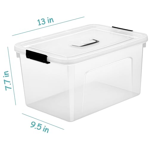 Clear Storage Latch Box 12 Quart, Plastic Organizing Box/Bin with Lid and Black Handles, 6-Pack - color: Clear, size: 12 QT