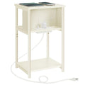 VASAGLE Side Table with Charging Station, 3-Tier End Table with USB Ports and Outlets, Nightstand for Living Room, Bedroom, 11.8 x 13.4 x 22.8 Inches, Plug-in Series, Cream White - color: Cream White
