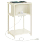 VASAGLE Side Table with Charging Station, 3-Tier End Table with USB Ports and Outlets, Nightstand for Living Room, Bedroom, 11.8 x 13.4 x 22.8 Inches, Plug-in Series, Cream White - color: Cream White