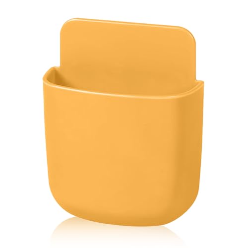 Remote Control Holder, Wall Mount Pen Holder Hole-Free Self Adhesive Phone Charging Organizer Pencil Storage Containers for Home Office School Supply Orgaizer(Yellow) - color: Yellow