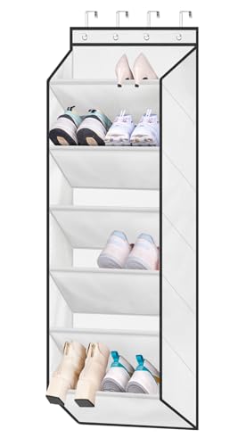 SLEEPING LAMB Shoe Rack for Door, Kids Door Shoe Organizer for Closet hanger, Narrow Hanging Sneaker Storage with Large Deep Pockets for Toddler, Girl, Baby Room Decor, White - color: White, size: 52.5''