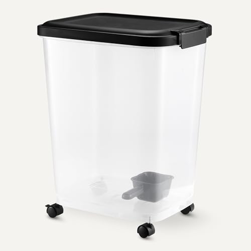 Amazon Basics Pet Food Storage Container with Wheels, BPA-Free, Detachable Scoop, 30lbs Capacity, Reliable Seal - size: 30lbs