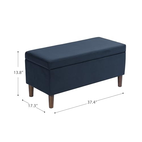 HomePop Malmo Decorative Storage Bench -Blue Velvet - color: Blue Velvet