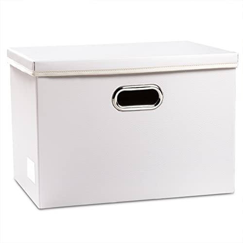 PRANDOM Large Collapsible Storage Box with Lid [1-Pack] Leather Fabric Foldable Storage Bin Organizer Container Basket Cube with Cover for Home Bedroom Closet Office Nursery White (17.7x11.8x11.8) - color: White, size: Large(1-Pack)