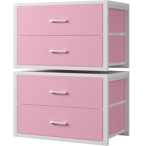 BOLUO Stackable Closet Drawers for Clothes Organizers and Storage Fabric Pink 2 Drawer Dresser for Bedroom 2 Packs Modern Large - color: Pink, size: L(15.7"D x 21.1"W x 16.1"H)