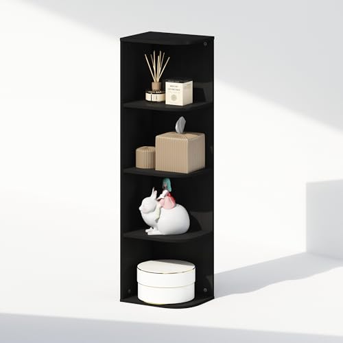 Furinno Reed Corner Shelf, 4-Tier Corner Bookshelf, Book Shelf, Corner Shelves, Storage Rack, for Organization and Storage, Home Office, Living Room, Blackwood - color: Blackwood, size: 4-Tier Corner