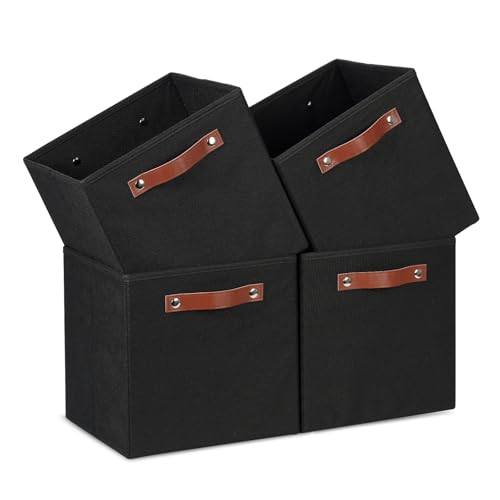 Temary 11x11 Storage Cubes Fabric Cube Storage Bins with Handles Clothes Storage Boxes Baskets for Organizing Home, Shelf, Closet (Black, 11 x 11 x 11) - color: Black, size: 11x11x11