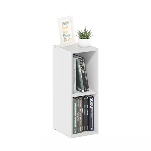 Furinno Fulda Book Shelf, 2-Tier Narrow Bookshelf, Bookcase with 8-in Width Storage Shelf, 9.3 x 7.9 x 21.2, for Living Room, Bedroom, Home Office, White - color: White, size: 2-Tier, 8-Inch Width