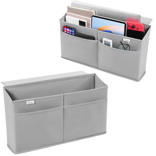 2 Pack Desk Side Hanging Organizer, Adhesive Storage Bag with Pockets for Magazine Ipad Notebook, for End Tables Home Office Desks Computer Workstations Dressing Table, Grey - color: 2PCS