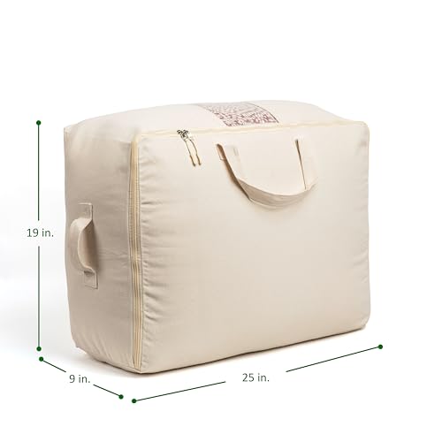Soft Canvas Storage Bags with Zipper. Thick Breathable, 2pc King/Queen Comforter Organizer. Four Carrying Handles and Window. Large 25x19x9in Bag for Sheets Blankets Bedding Pillows, Clothes - color: Beige, size: 2 Pack