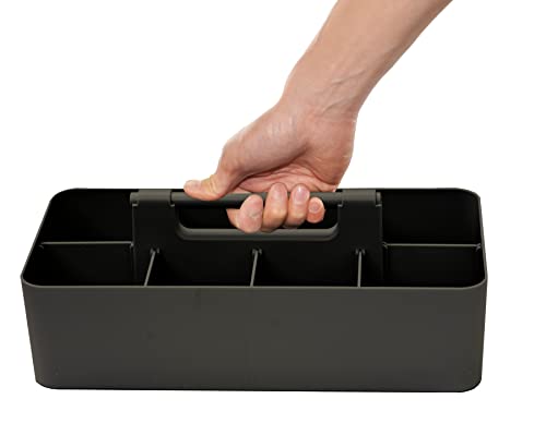New Plastic Portable Makeup Organizer Caddy Tote Divided Basket Bin with Handle, for Bathroom Storage - Holds Blush Makeup Brushes, Eyeshadow Palette, Lipstick - Extra Large Made In USA (Black) - color: Black