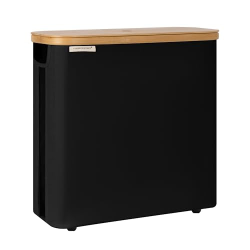 StorageWorks Large Toilet Paper Storage with Bamboo Lid, Toilet Paper Holder Basket for Up to 12 Mega or 16 Regular Size Rolls, Paper Storage Baskets for Bathroom, Black, 1 Pack - color: Black, size: Large