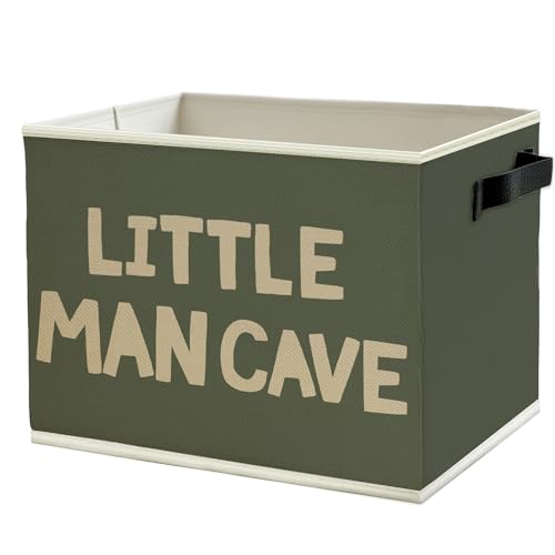 Little Man Cave Boys Storage Bins Box with Handles, Olive Green Boho Collapsible Basket Organizer for Kids Boys Playroom Nursery Room Bedroom Bathroom Toys Books Clothes - color: Color02