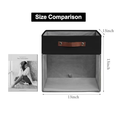 Bagnizer Storage Cubes, 4 Pack Linen Foldable Storage Bins (13 x 13 inch) with Clear Window and Handles, Fabric Organizer for Shelf Closet, Clothes, Books - (Gray and Black) - color: Gray / Black, size: 13 x 13 x 13