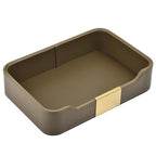 Luxury Leather Valet Tray Desktop Storage Organizer,Bedside Vanity Catchall Tray Nightstand Caddy Holder for Cosmetic,Jewelry,Watch,Keys,Phone,Wallet,Remote Controller,Pen,Olive Green - color: Olive Green