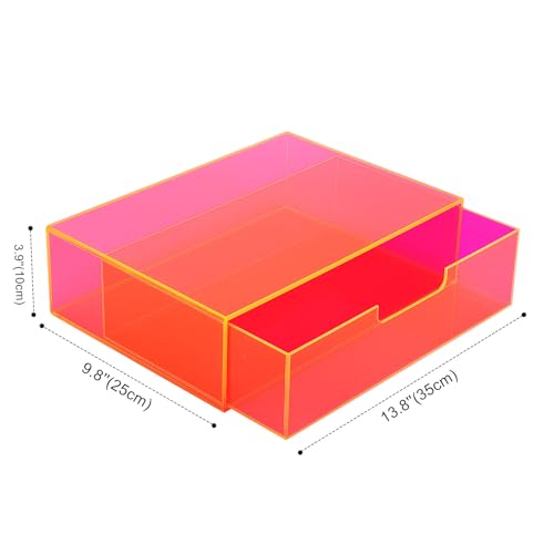 Gelite Acrylic Desk Organizer with Drawer for Makeup Vanity Stackable Desktop Storage Box for Office Supplies, 13.8 x 9.8 x 3.9’’, Neon Pink - color: Neon Pink