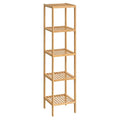SONGMICS Bamboo Storage Shelf, 5-Tier Shelving Unit, Multifunctional, in the Entryway, Bathroom, Living Room, Balcony, Kitchen, 13 x 13 x 57.5 Inches, Light Bamboo UBCB55Y - color: Light Bamboo, size: 5 Tiers (13"D x 13"W x 57.5"H)
