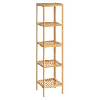 SONGMICS Bamboo Storage Shelf, 5-Tier Shelving Unit, Multifunctional, in the Entryway, Bathroom, Living Room, Balcony, Kitchen, 13 x 13 x 57.5 Inches, Light Bamboo UBCB55Y - color: Light Bamboo, size: 5 Tiers (13"D x 13"W x 57.5"H)