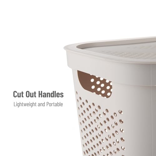 Mind Reader Slim Laundry Hamper with Lid, 60L Clothes Basket, Ventilated Plastic, Ivory - color: Ivory, size: Single