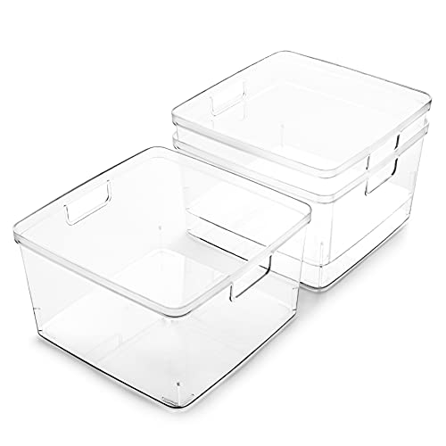 BINO | Plastic Storage Bins, Square - 3 Pack | THE LUCID COLLECTION | Multi-Use Bins | Built-In Handles | BPA-Free | Clear Containers | Fridge Organizer | Pantry & Home Organization - size: 3PK - SQUARE