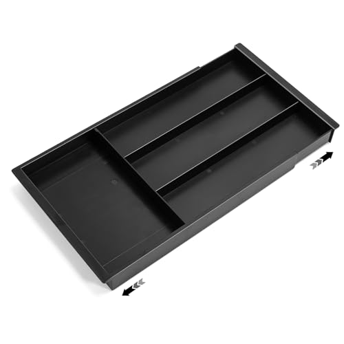 Silverware Drawer Organizer Tray, Adjustable Small Utensil Holder for Spoon and Fork, Expandable Flatware Cutlery Tray for Kitchen Drawers (Black) - color: Black