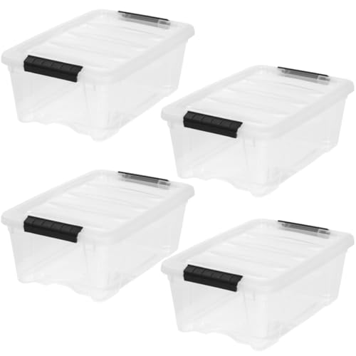 IRIS USA 4-Pack Storage Bins with Lids, 13 Quart, Made in USA Stackable See-Through Organizing Solution Latches Durable Nestable Containers Secure Pull Handle, BPA-Free Plastic - color: Clear, size: 13 Qt, style: 4 Pack