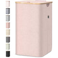 BALEINE Laundry Hamper with Lid, Tall Laundry Baskets with Bamboo Pull Handles, Large Laundry Bin with Internal Support (18 Gal/70L, Pink) - color: Pink, size: 70 liters
