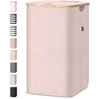 BALEINE Laundry Hamper with Lid, Tall Laundry Baskets with Bamboo Pull Handles, Large Laundry Bin with Internal Support (26 Gal/100L, Pink) - color: Pink, size: 100 liters