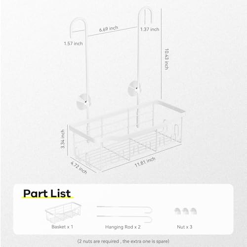 BYT Shower Caddy Hanging, Organizer Hanging for Bathroom, Shower Basket with Hooks, Shower Storage, Shelf, Rack No Drilling for Faucet or Cross Bar (White) - color: White