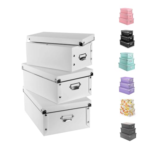 XUCHUN Storage Box with Lid 3 Pack, Collapsible Plastic Storage Bins with Lids, Stackable Foldable Keepsake Memory Box for Photos Office, 3 Sizes - White - color: white 3 pcs