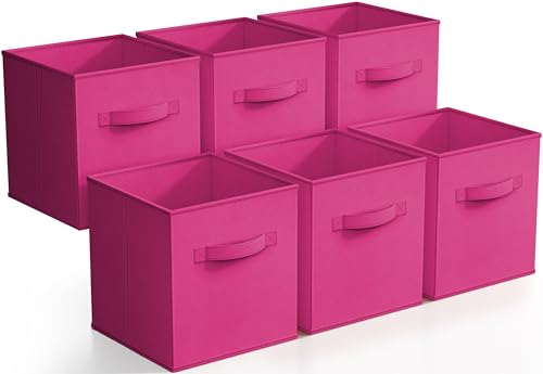 Sorbus Foldable Storage Cubes - 6 Pink Storage Bins for Organizing Pantry, Closet, Shelf, Nursery, Playroom, Toy Box, Cubby - 11 Inch Collapsible Fabric Baskets with Handle - color: Pink, size: 11 Inch