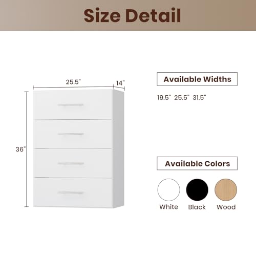 ROOMTEC 25.5" 4 Drawer Short Tower Closet Unit, Modular Closet System with Drawers and Shelf, Wardrobe Organizer for Bedroom or Walk-in Closet, Wall Mounted, Customizable Clothes Storage Unit, White - color: White, size: 25.5" Wide, style: 4 Drawer Short