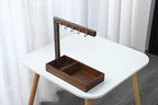 Wood Entryway Tabletop Key Holder Rack，Rustic Burnt Decorative Organizer with Storage Tray and Brass Tone Hooks，Jewelry Key Stand Hanging Organizer