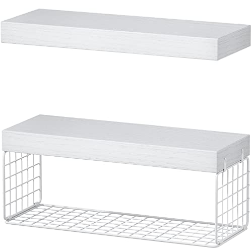QEEIG White Bathroom Shelves Over Toilet - Wall Mounted Floating Shelves Farmhouse Shelf Toilet Paper Storage Small 16 inch Set of 2 (019-W2) - color: B. White, size: 2pcs