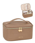 Prite Makeup Bag, Large Capacity Portable Travel Cosmetic Bag, Waterproof Makeup Organizer for Women with Handle and Divider (001 Brown) - color: 001 Brown