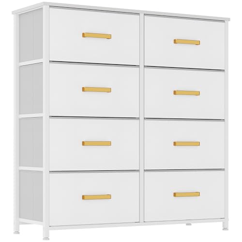 YITAHOME Fabric Dresser for Bedroom, Tall Storage Tower with 8 Drawers, Black Dresser & Chest of Drawers, Storage Drawer Organizer for Closet, Living Room - color: White