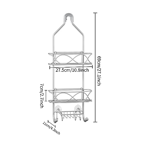 GAOKASE Shower Caddy Hanging 3 Tier with Two Movable Baskets, Grey Shower Caddy with Hooks for Towels, Sponge and More - color: Grey