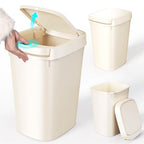 CEROELDA 3 Pack Bathroom Trash Can with Lid, 10L/2.6 Gal Small Garbage Can with Press Top Lid, Slim Plastic Waste Basket for Toilet, Office, Bedroom (Beige) - color: 3 Pack-Beige