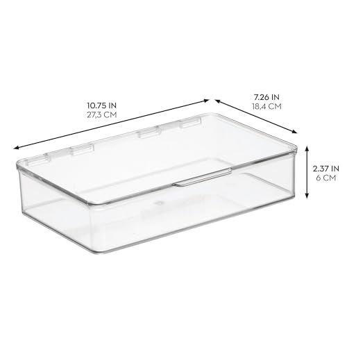 iDesign Kitchen Binz BPA-Free Plastic Stackable Organizer Box with Lid - 7.26" x 10.75" x 2.37", Clear