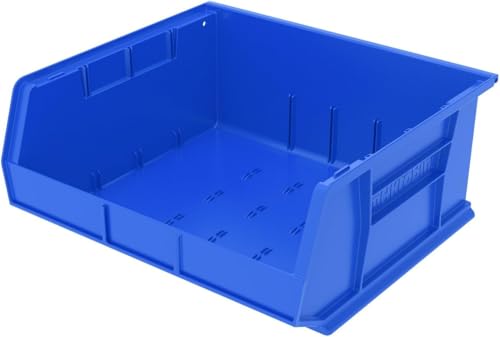 Akro-Mils 30250 AkroBins Plastic Storage Bins, Space-Saving Stackable Bins for Garage, Pantry, Craft Organization, 15" x 16" x 7", Blue, 6-Pack - color: Blue