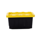 Plastic 5-Gallon Storage Tote with Lockable Lid, Stackable Tough Regular-Duty Bin for Garage, Tools, and Home Organization (2-Pack) - Black and Yellow - size: 5-Gallon (2-Pack)