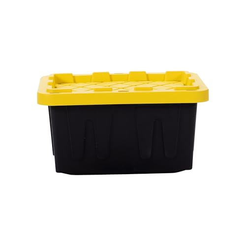 Plastic 5-Gallon Storage Tote with Lockable Lid, Stackable Tough Regular-Duty Bin for Garage, Tools, and Home Organization (4-Pack) - Black and Yellow - size: 5-Gallon (4-Pack)