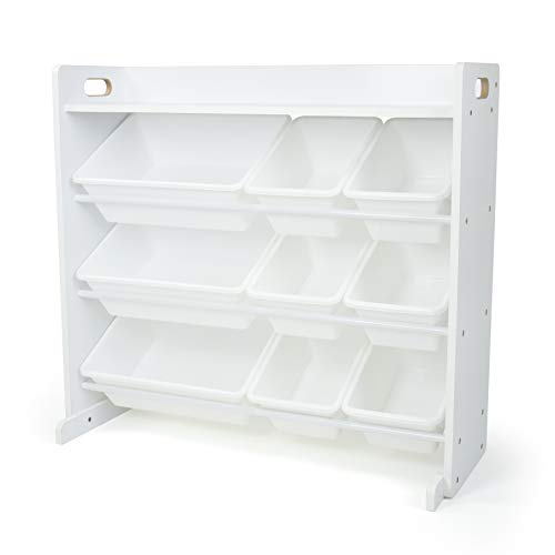 Humble Crew Toy Storage Organizer with 9 Removable Storage Bins for Kids Playroom, 3-Tier with Top Shelf Toddler Toy Organization, White/White - color: White