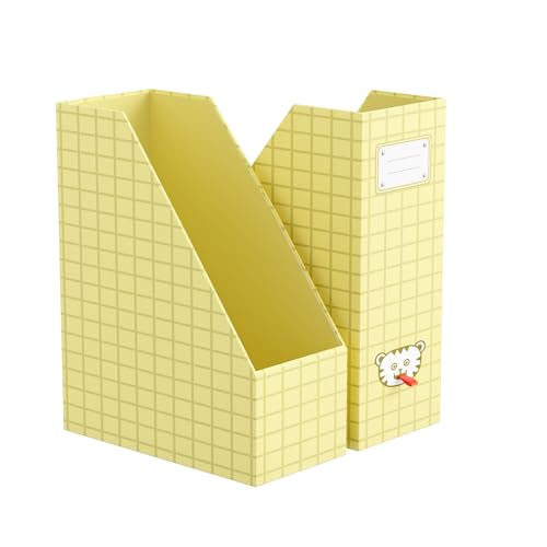 JiaWei Magazine File Holder Foldable Storage Boxes for Documents - Set of 2 Cardboard Magazine Rack Made of 2150 g/m² 10.5 cm Wide，Desk Organizer for Classroom, Home, and Office - Yellow - color: Yellow