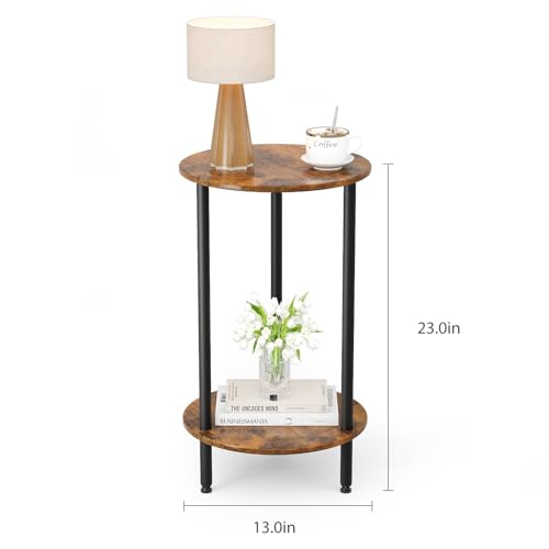 Small Round Side Table, Brown Round End Table with Storage, 2-Tier Modern Accent/Bedside Table for Living Room, Bedroom-Brown - color: Brown, size: 1PC