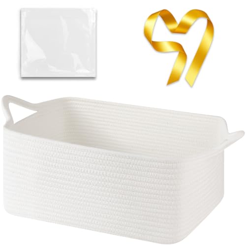 OIASKET Large Empty Gift Baskets for Baby Shower, 16.5" L x 12.6" W x 7" H Cute Woven Storage Basket with Gift Bags and Ribbons, Small Rope Toy Basket with Handles, Cat Dog Pet Toy Organizer - White - color: White, size: Large: 16.5"L x 12.6"W x 7"H