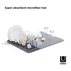 Umbra Udry Dish Rack with Movable Pegs and Microfiber Drying Mat – Space-Saving Design Folds Up for Easy Storage, Basic Rack, Dark Grey - color: Gray, style: Rack with Pegs