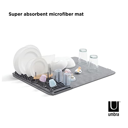Umbra Udry Dish Rack with Movable Pegs and Microfiber Drying Mat – Space-Saving Design Folds Up for Easy Storage, Basic Rack, Dark Grey - color: Gray, style: Rack with Pegs