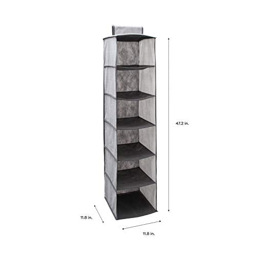 Simplify 6 Shelf Hanging Closet Organizer, Space Saver, Sweater & Clothing Shelves, Breathable Material Keeps Away Dust & Odors, Grey (26606-GREY) - color: Grey, size: 11.81 inches W x 11.81 inches L x 47.24 inches H
