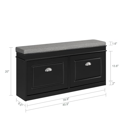 SoBuy Black Storage Shoe Bench with 2 Flip Drawers, Hidden Shoe Bench, Free Standing Shoe Rack, Shoe Cabinet, Hallway Storage Bench with Seat Cushion FSR64-SCH - color: Black, size: 2 Drawers (Long)